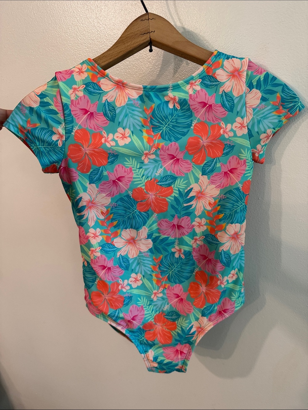 Art class Kids Floral Short-Sleeve One-Piece Swimsuit - Turquoise/Coral Pink